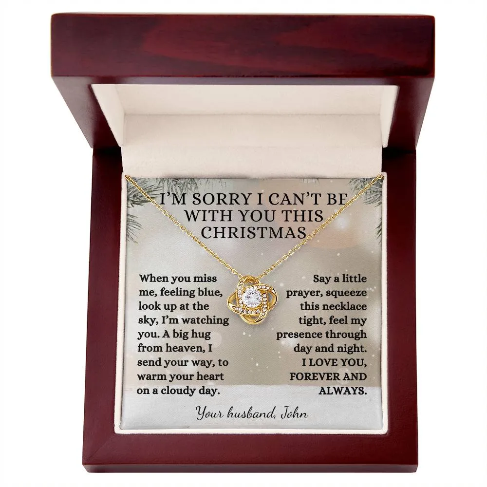 Memorial Gift, Winter Pine I Can't be with you this Christmas Poem with Custom Name, Love Knot Necklace