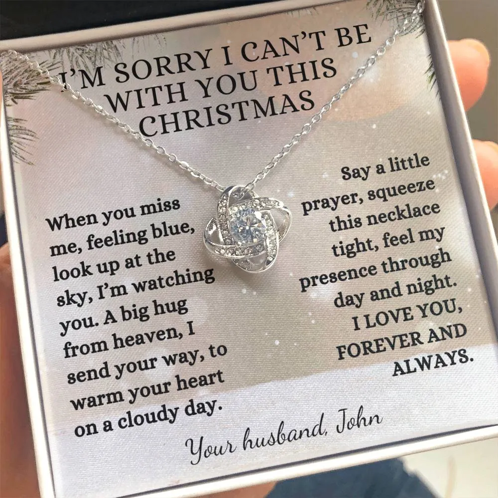 Memorial Gift, Winter Pine I Can't be with you this Christmas Poem with Custom Name, Love Knot Necklace