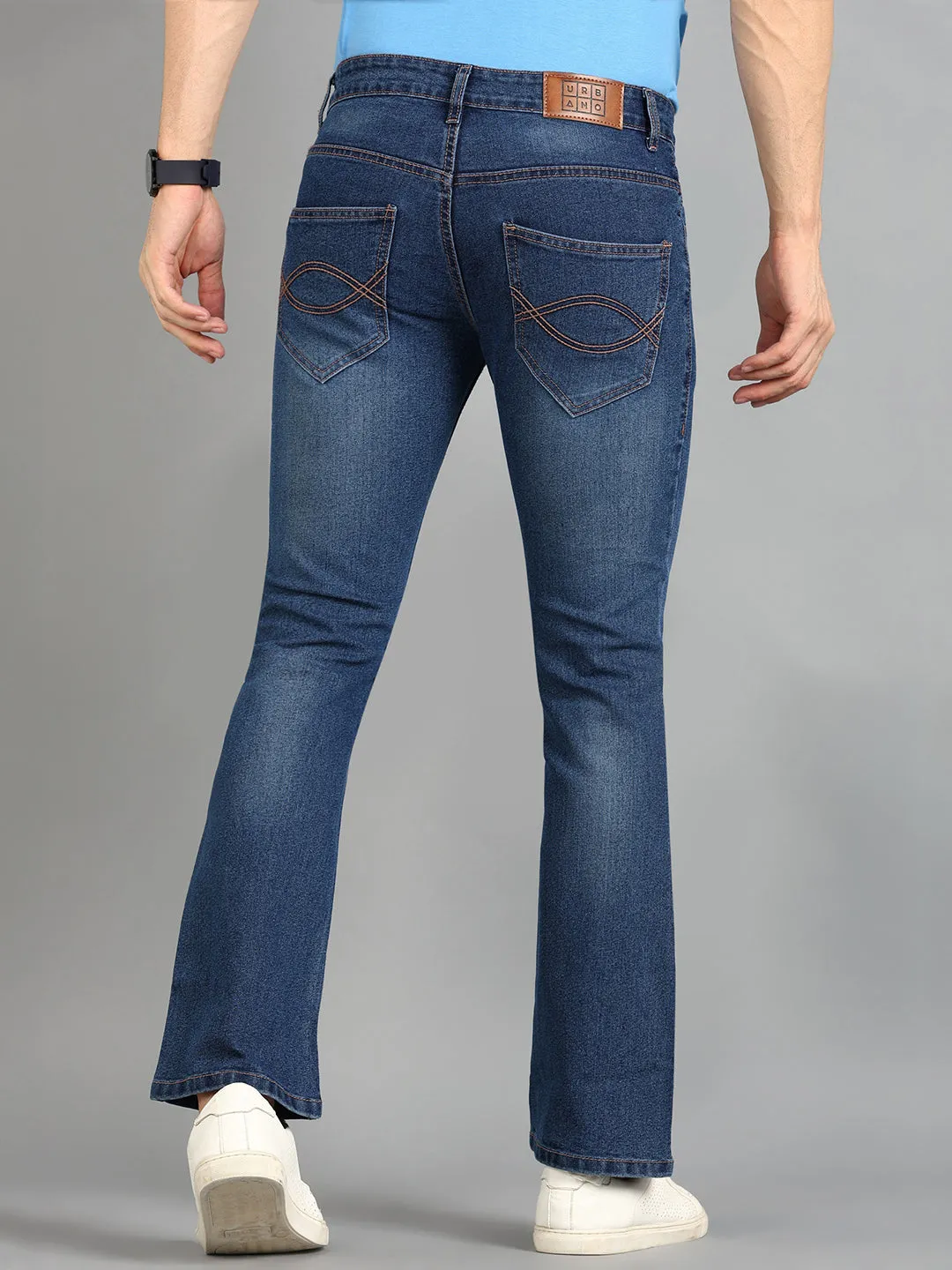 Men's Blue Washed Bootcut Jeans Stretchable