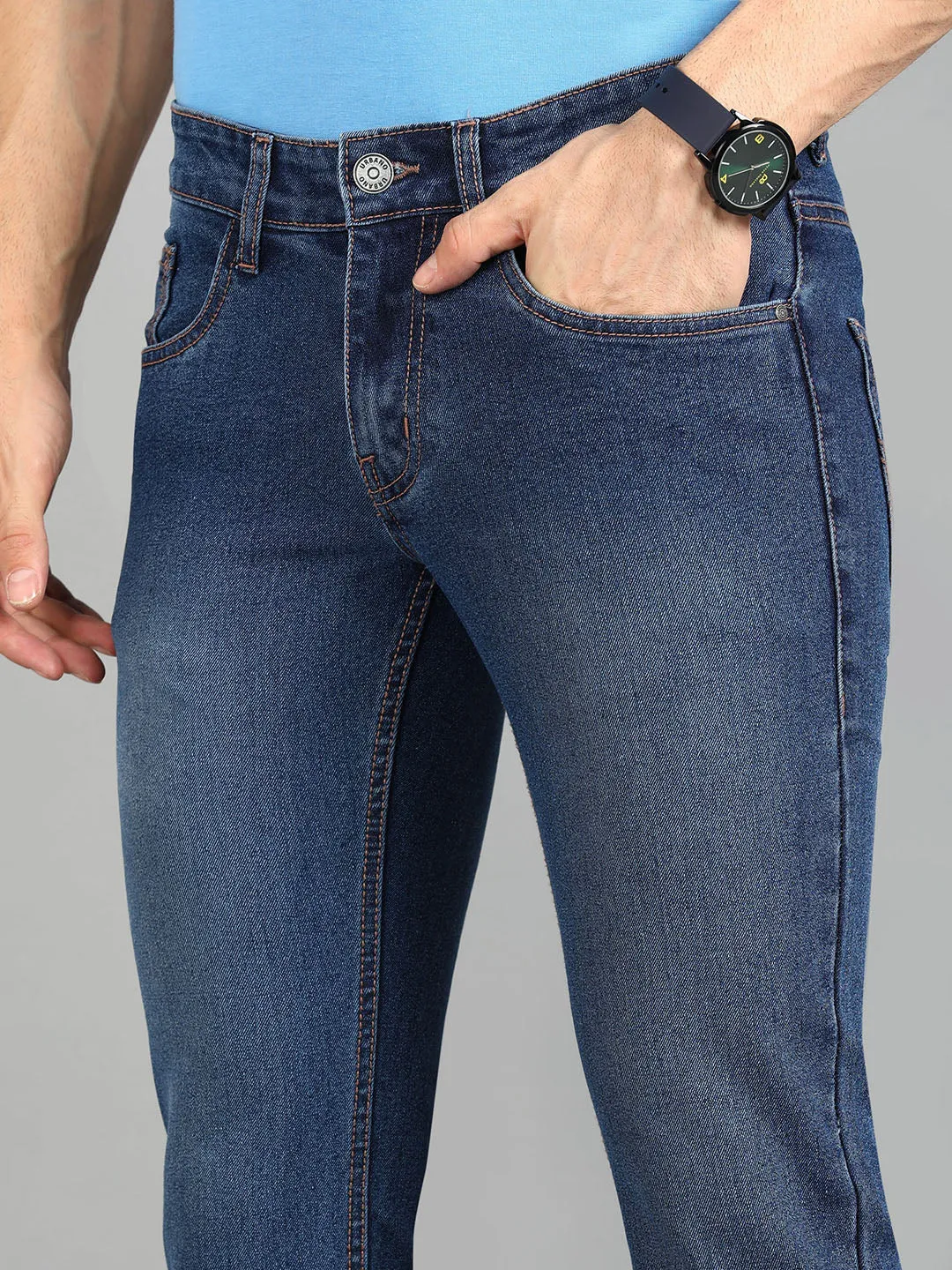 Men's Blue Washed Bootcut Jeans Stretchable