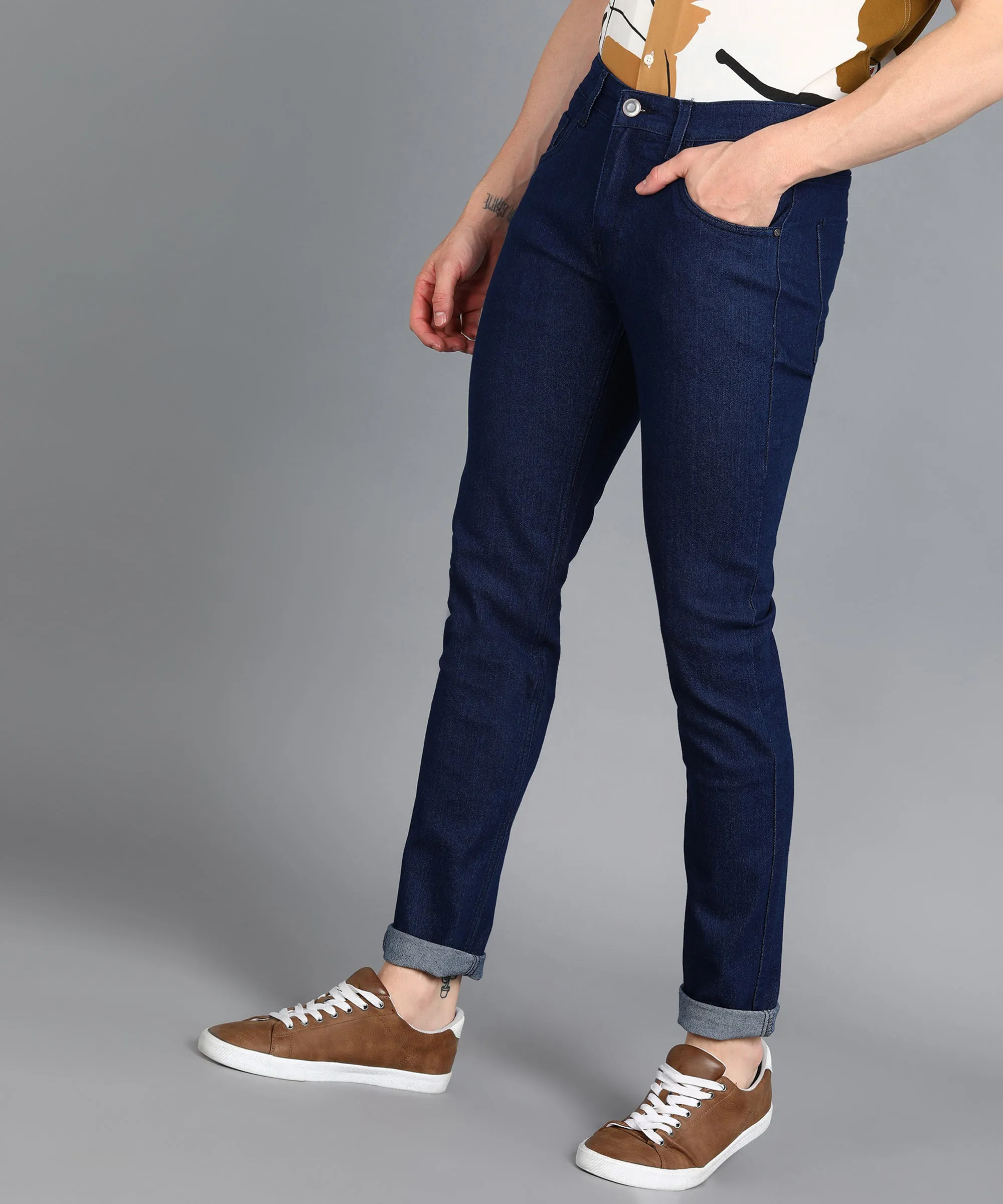 Men's Navy Slim Fit Washed Jeans Stretchable