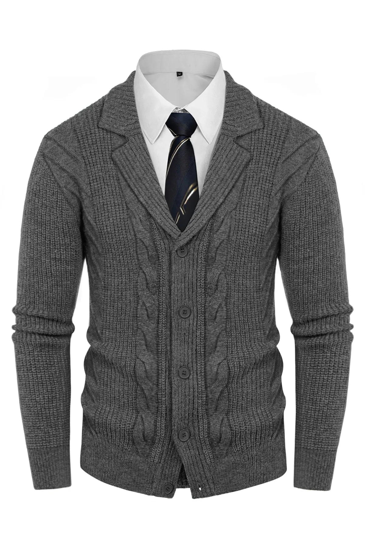 Men's Shawl Collar Cardigan Sweater Casual Button Down Cable Knitted Sweater