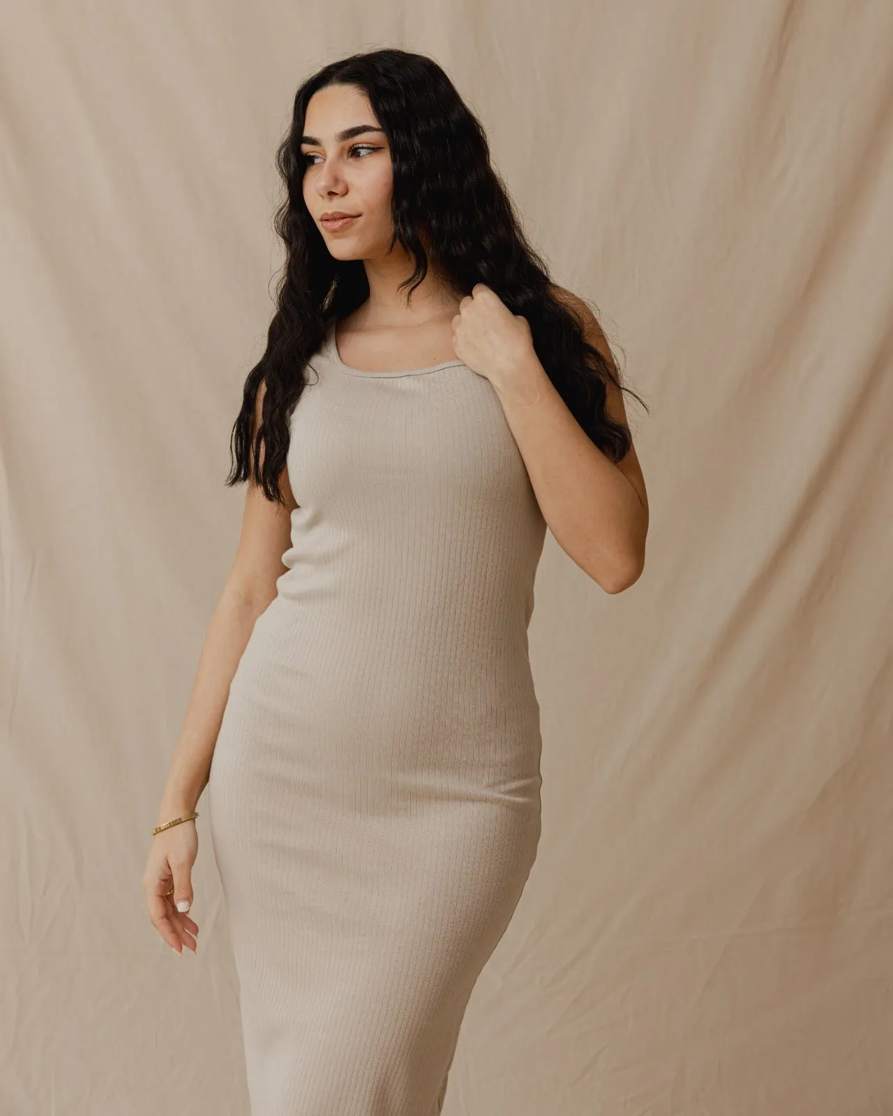 Minimal Ribbed Dress Beige