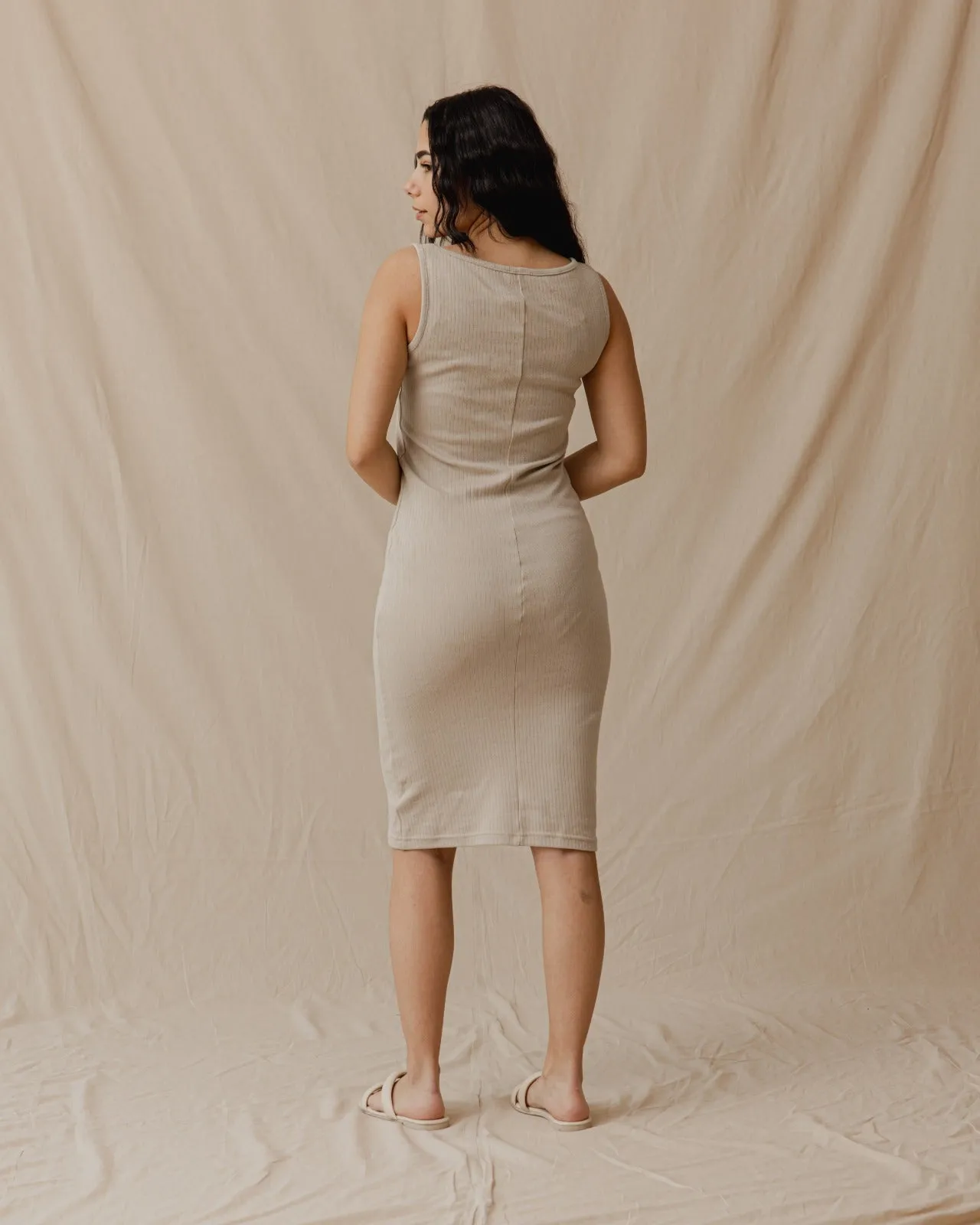 Minimal Ribbed Dress Beige