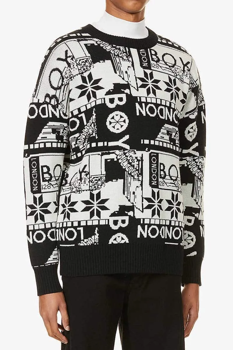 MOSAIC PRINT KNITTED SWEATER - BLACK