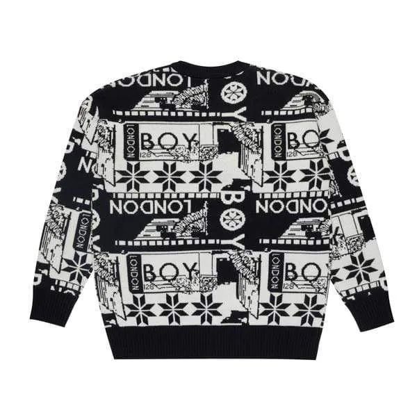 MOSAIC PRINT KNITTED SWEATER - BLACK