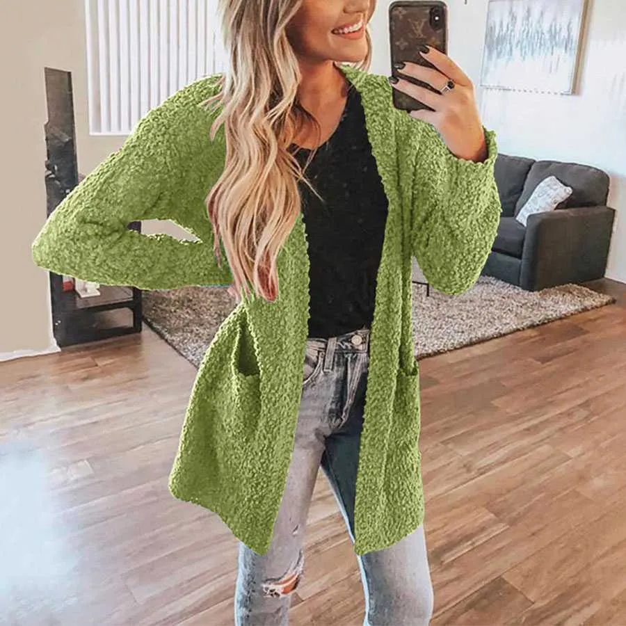 Oversized Fall Knitted Open Front Popcorn Long Cardigan Sweater With Pockets