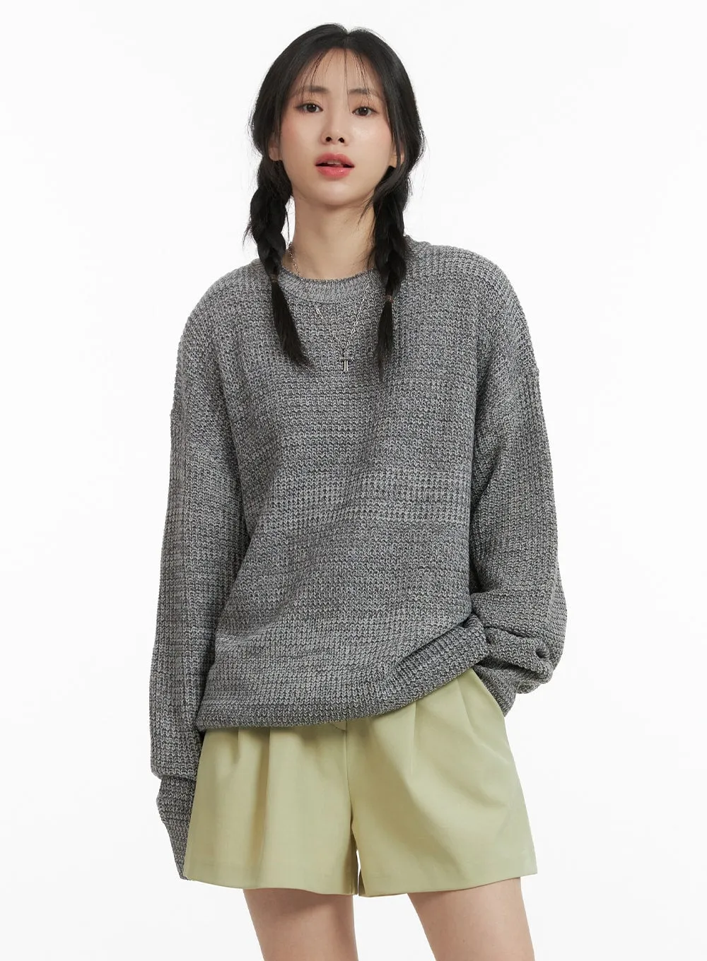 Oversized Solid Knit Sweater OM411