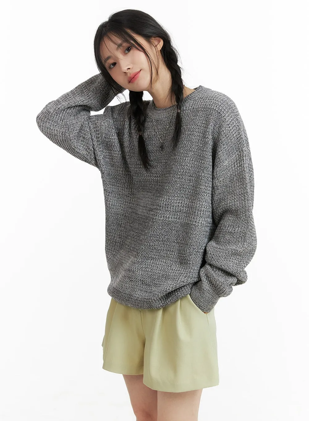 Oversized Solid Knit Sweater OM411