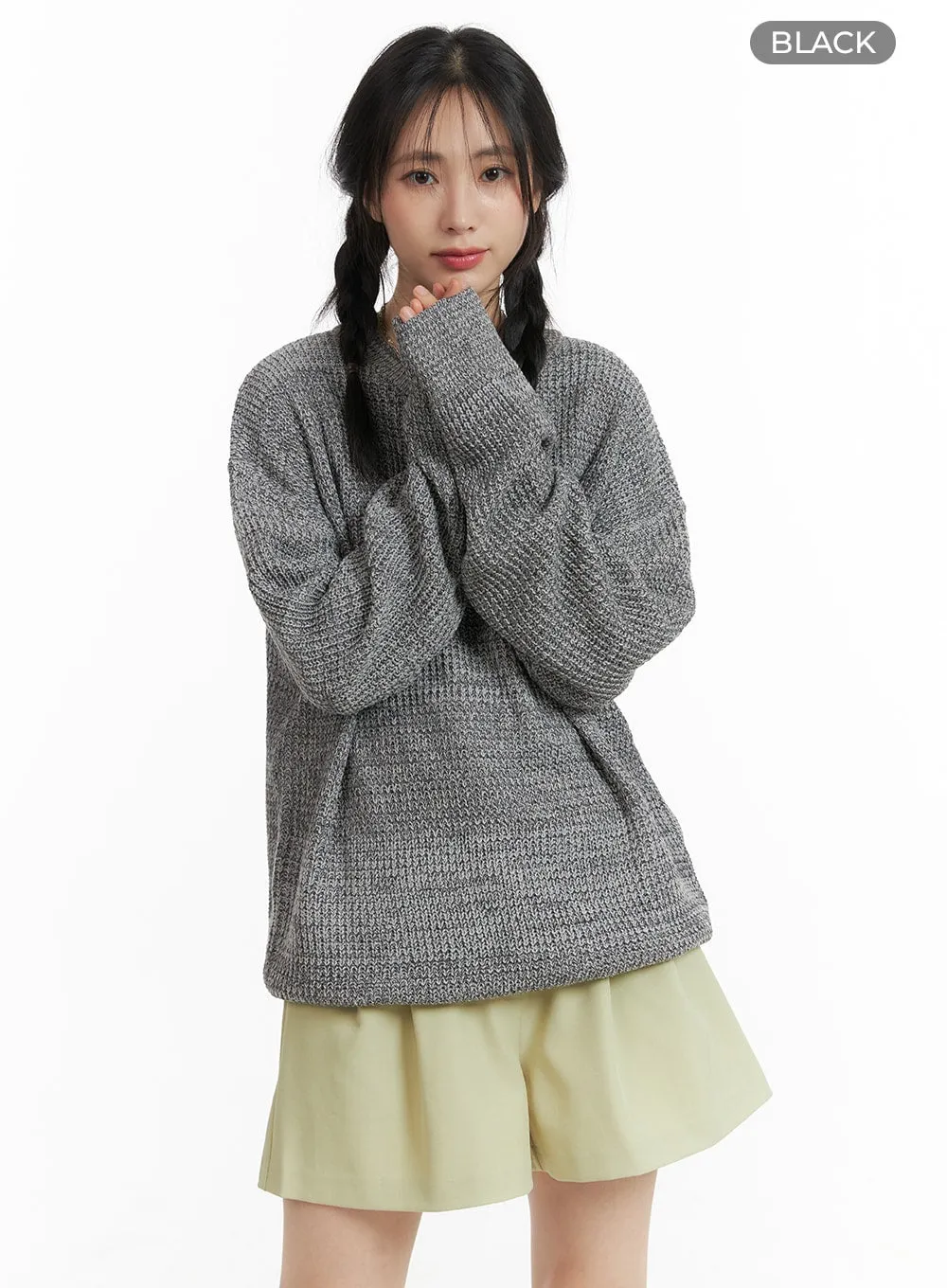 Oversized Solid Knit Sweater OM411