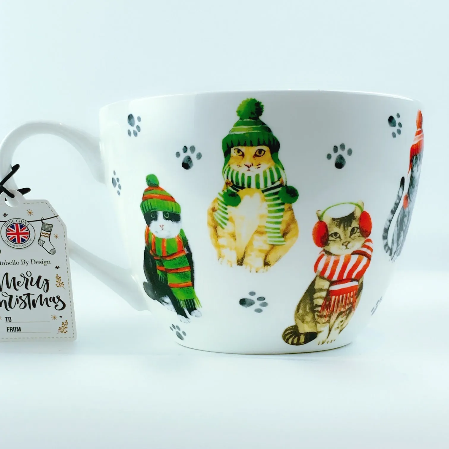 Portobello By Design 'Hello Winter' Cats with Scarf & Hat Bone China XL Coffee Mug Tea Cup 20 oz