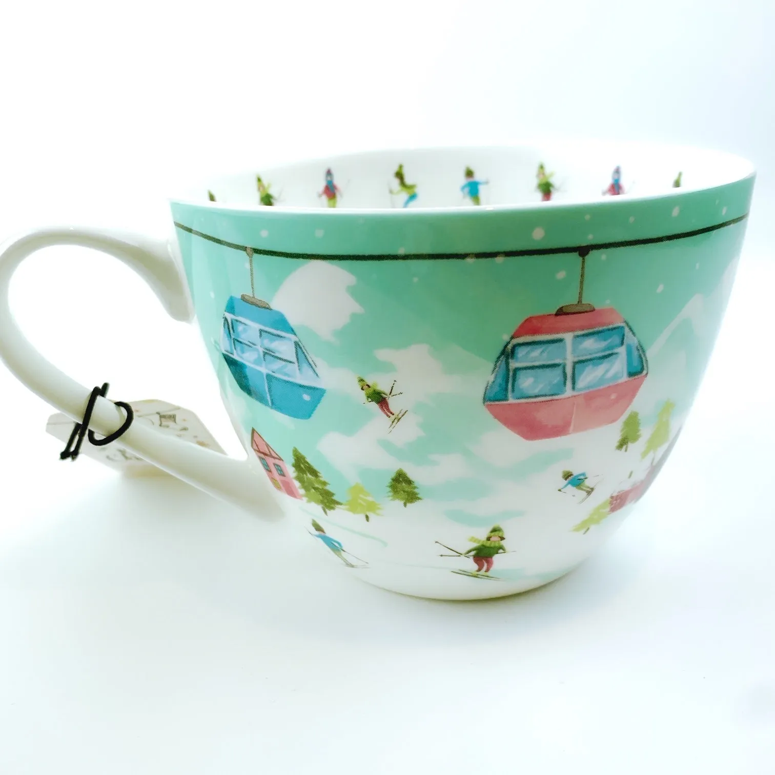 Portobello By Design 'Let's Skiing!' Celebrate Winter Bone China XL Coffee Mug Tea Cup 20 oz