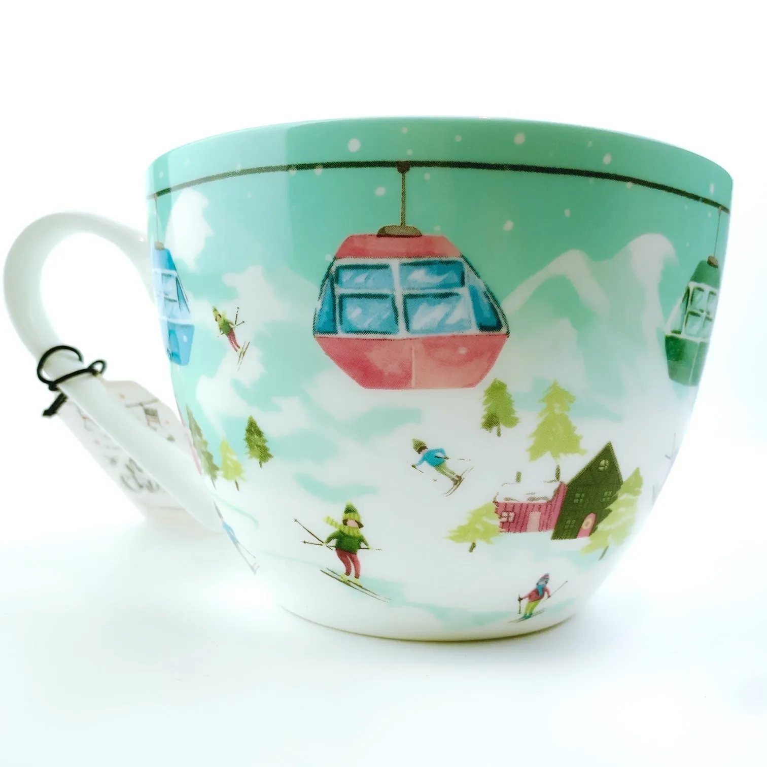 Portobello By Design 'Let's Skiing!' Celebrate Winter Bone China XL Coffee Mug Tea Cup 20 oz