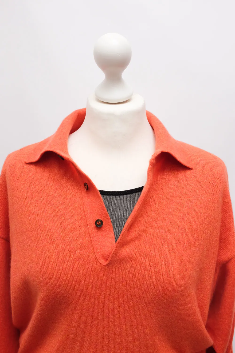 PURE CASHMERE ORANGE POLO SWEATER