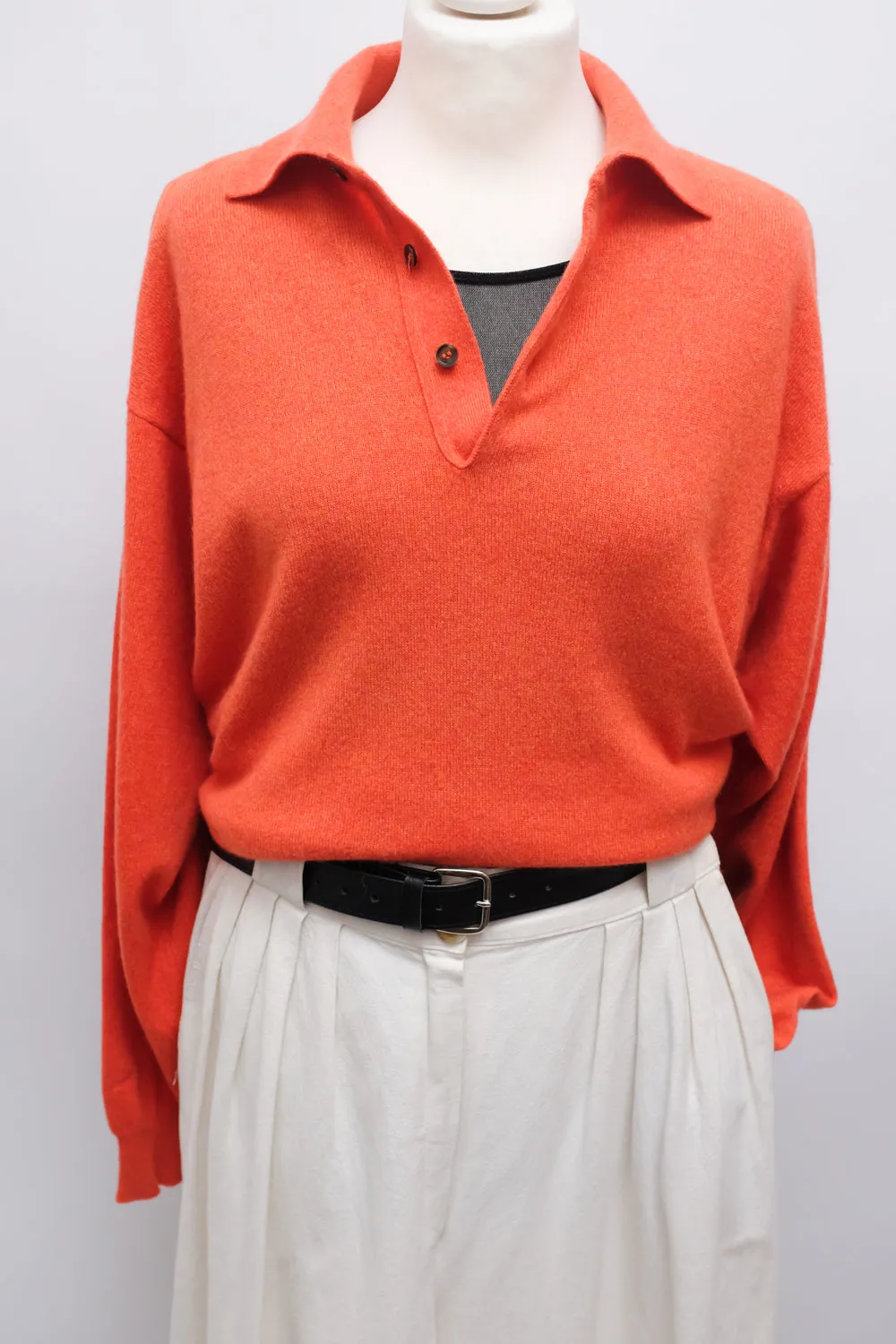 PURE CASHMERE ORANGE POLO SWEATER