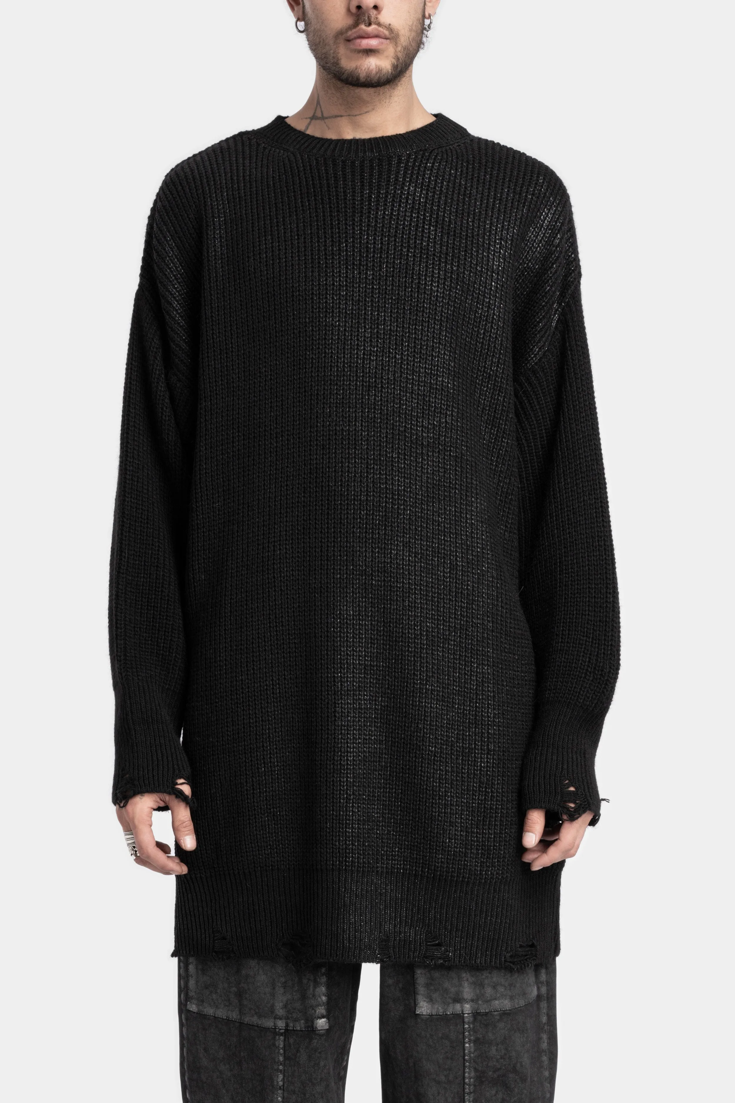 Rib knitted front coated oversized sweater