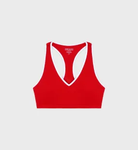 Runner Box V-Neck Sports Bra - Sports Red/White