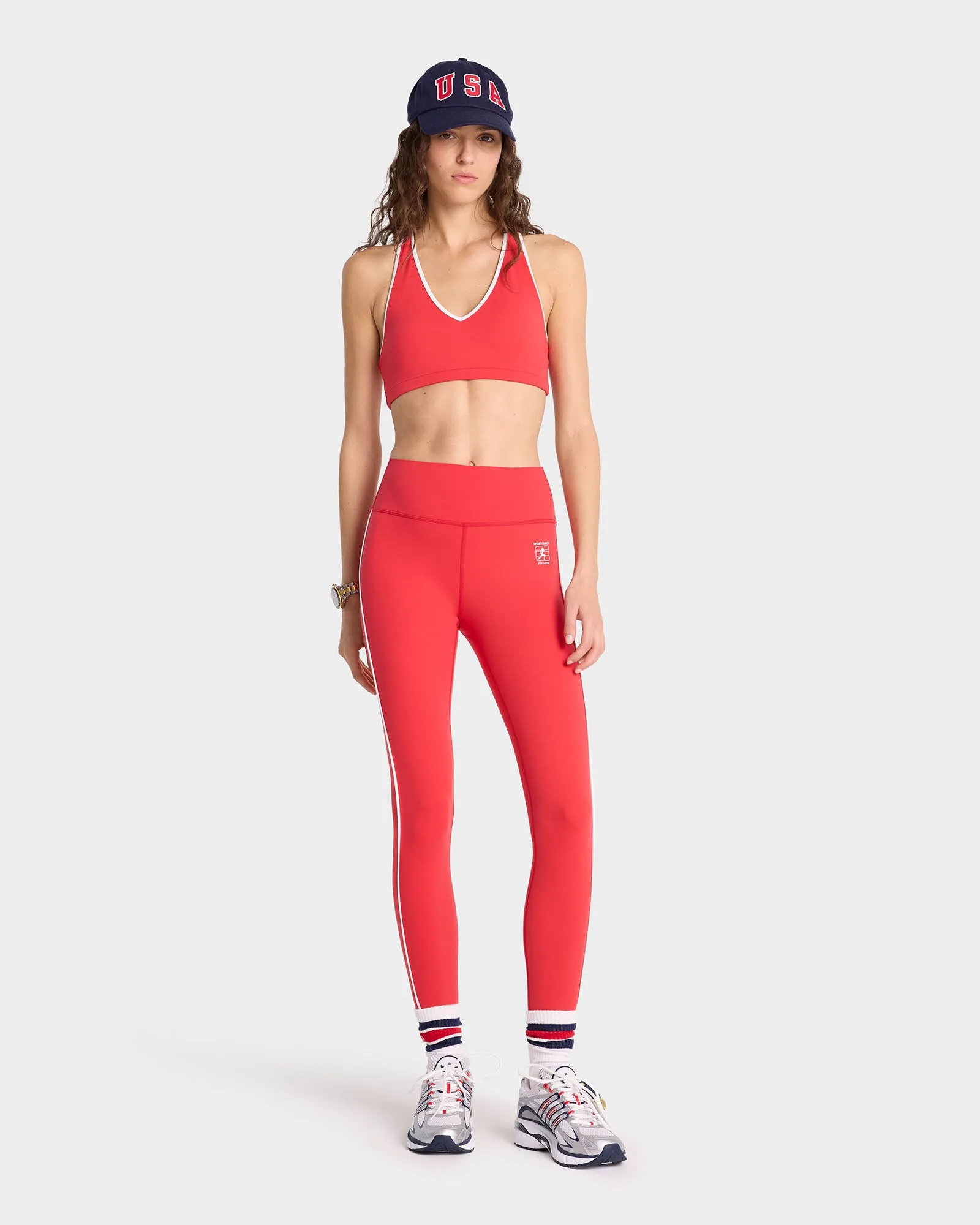 Runner Box V-Neck Sports Bra - Sports Red/White