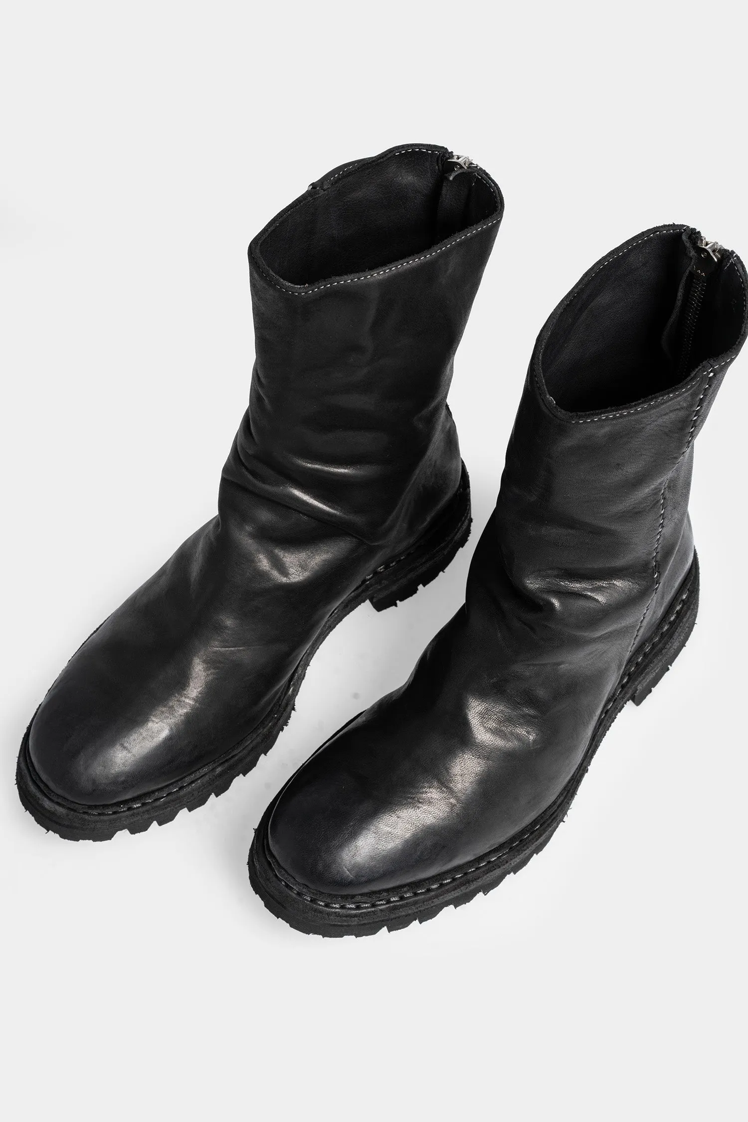 Scar stitch back zip leather boots