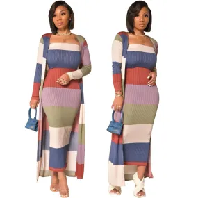 two piece stripped maxi sweater dress set outfit for women two piece set women outfit birthday outfits for female winter cloth