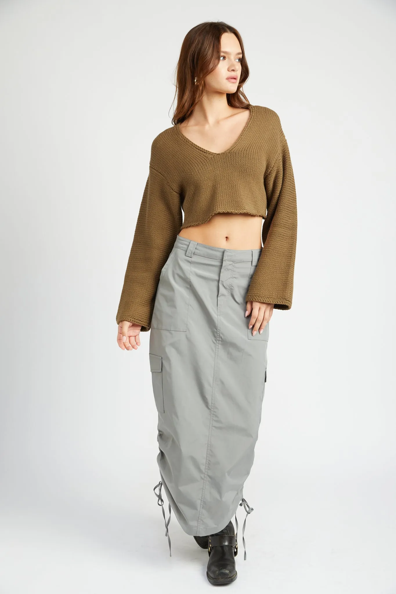 V-Neck Cropped Sweater