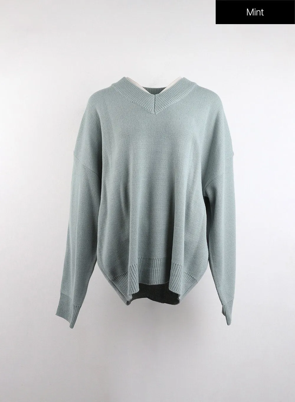 V-Neck Knitted Long Sleeve Sweater OJ419