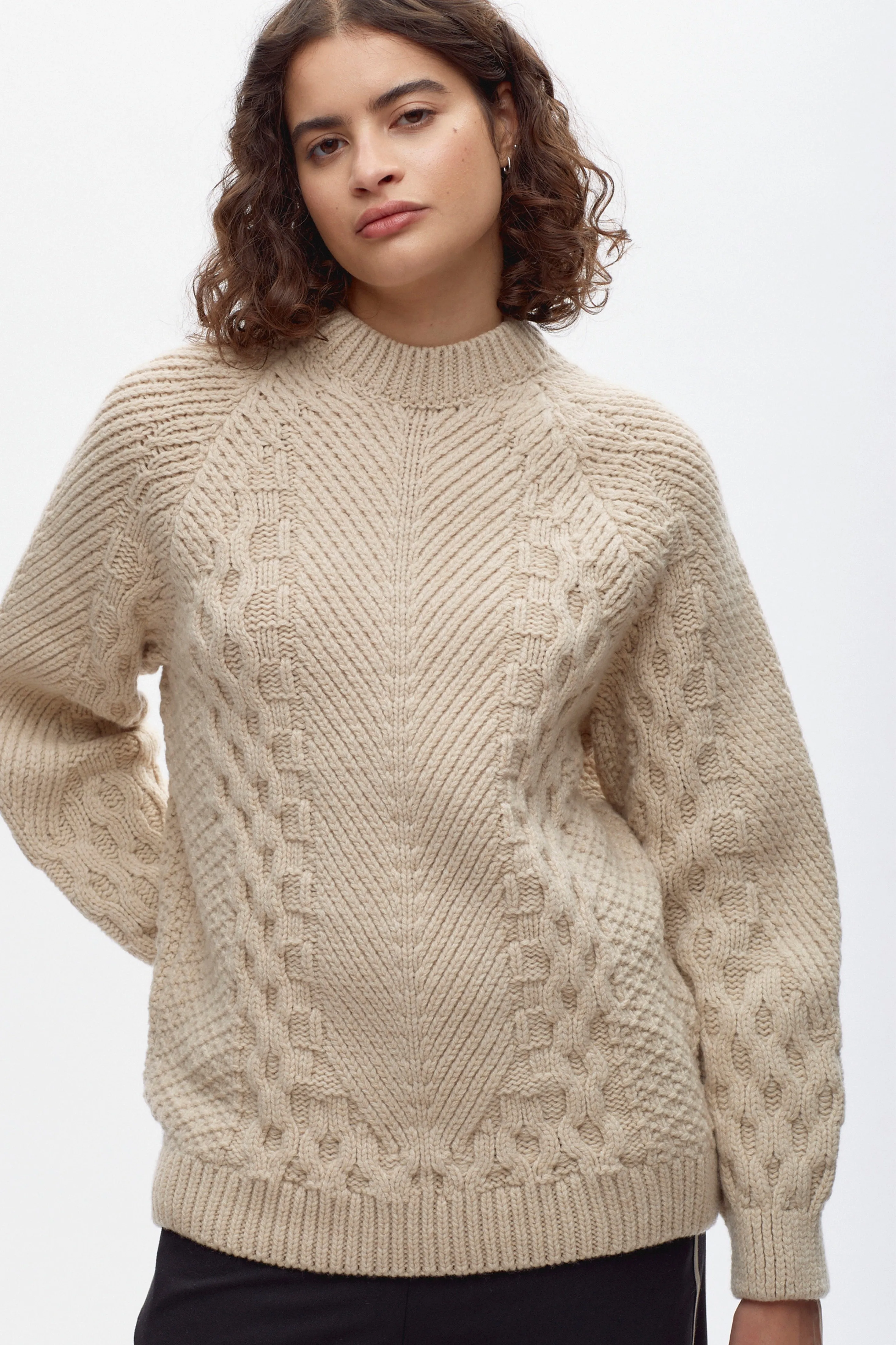 Women's Cable Sweater in Moon