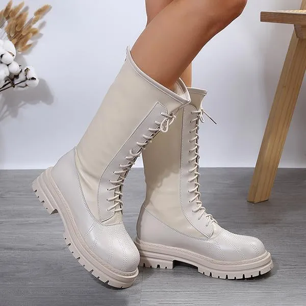 Women's Casual Lace-Up Thick Sole Long Boots 08579250S