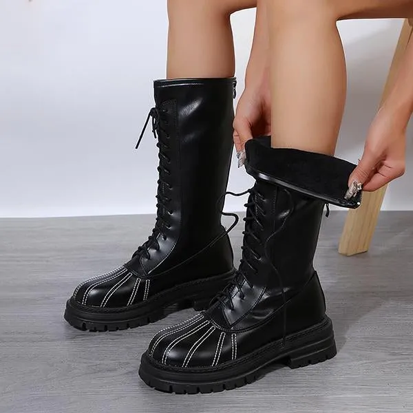 Women's Casual Lace-Up Thick Sole Long Boots 08579250S