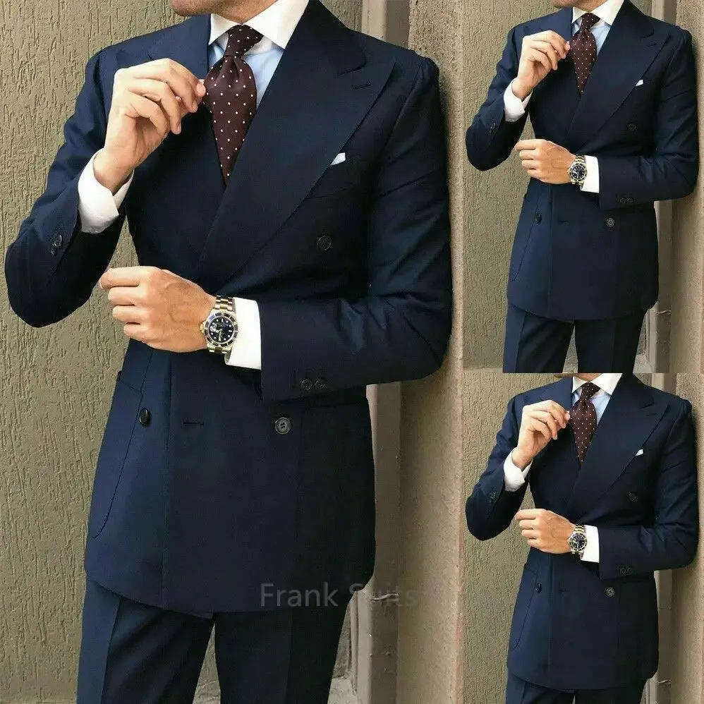 Xituodai 2024 New Custom Double Breasted Navy Blue Men Suits Casual Male Blazers Slim Fit Groomsmen 2 Pieces Costume Men Clothing